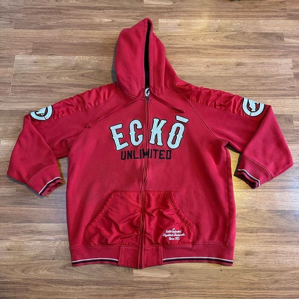 Vintage Ecko Unlimited Full Zip Hoodie Red | Men Size 2XL